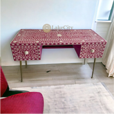 Bone Inlay Scroll-vine Design 2 Drawers Desk | Console Table With Multi Colors